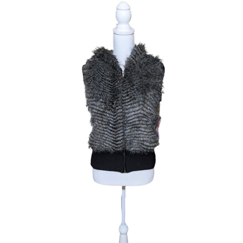 MISS LONDON Faux Fur Vest with Hood NEW